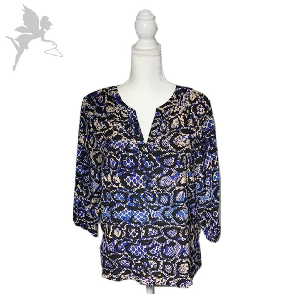 TIBI Reptile Print Silk Boho Peasant Top